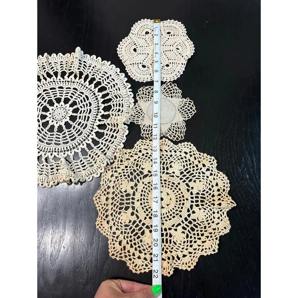 Vintage- Cottage Doilies Squares Assorted Lot of 4- tan beige- Shabby Chic